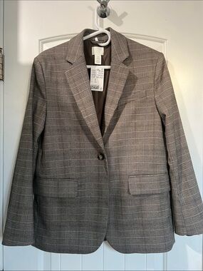 H&M Women's Brown Glen Check Single-Button Blazer